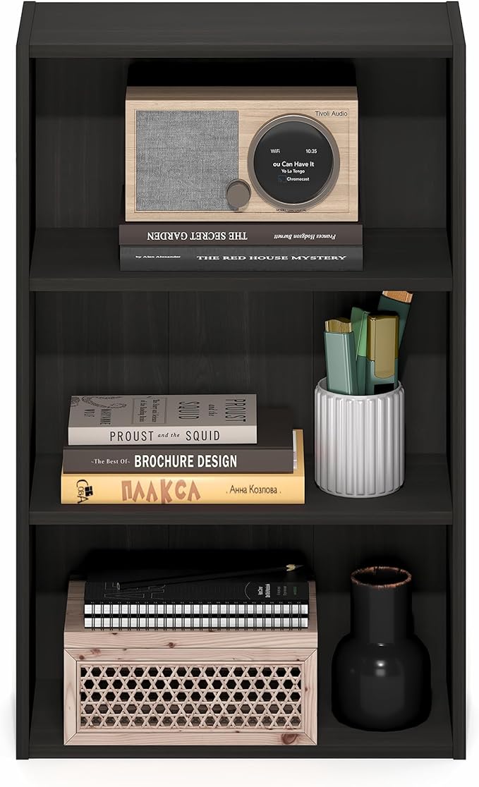 Furinno Basic Book Shelf, 3-Tier Bookshelf, Cube Storage Organizer Bookcase with Open Shelf, 7 x 17 x 26, for Living Room, Be