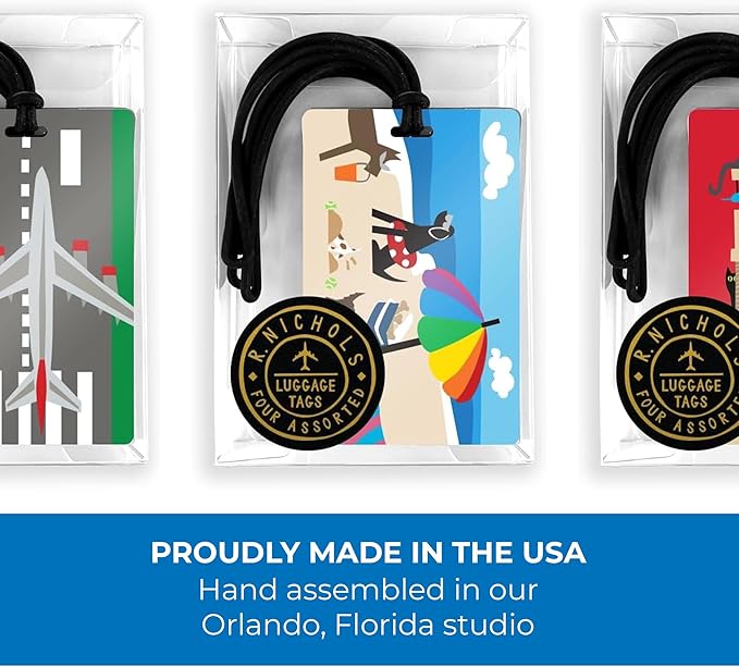 R. Nichols Dogs Luggage Tag Set - Sturdy Waterproof Plastic Travel Labels for Baggage, Suitcases, Backpacks, and Diaper Bags,