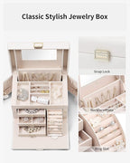 Vlando Jewelry Box Organizer for Girls Women, Large Vintage Jewelry Storage Box with Mirror, Drawers for Bracelets, Earrings,