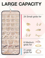 BAGSMART Hanging Jewelry Organizer Storage Roll with Hanger Metal Hooks Double-Sided Jewelry Holder for Earrings, Necklaces, 
