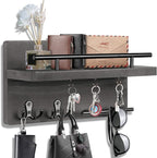 OurWarm Wall Mounted Key Hanger with 5 Hooks, Decorative Wooden Mail Organizer with Shelf, Rustic Home Decor for Entryway, Mu