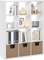 Furinno Cubicle Book Shelf, 12-Cube Bookshelf, Extra Thick Frame Reversible Bookcase with Open Back, 14.6" x 44" x 58", for L