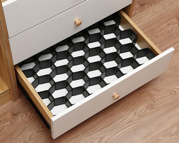 Honeycomb Separator Adjustable Drawer Organizer Divider for Underwear Belt-Scarf Socks Organizer (Black)