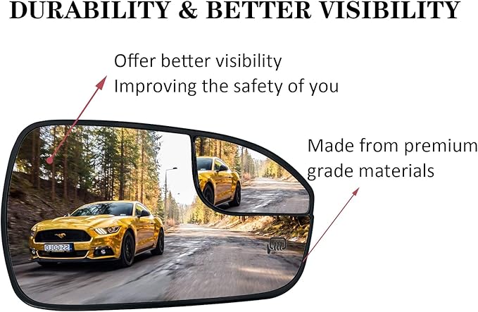 Passenger Right Side Mirror Replacement for 2013 2014 2015 2016 2017 2018 2019 2020 Ford Fusion Side Mirror Glass - Side View Heated Convex Mirror with Blind Spot Rear Holder