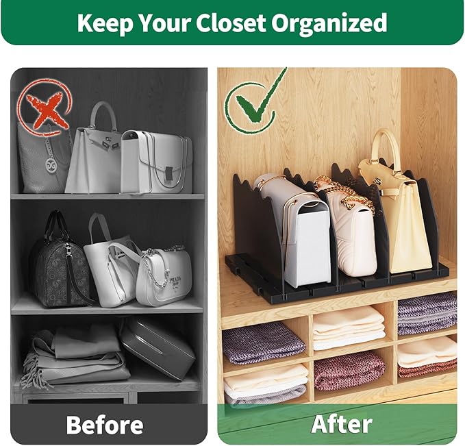 SPACEKEEPER Shelf Divider for Closet, Adjustable Purse Organizers Handbag Separators Storage Organizer Bookshelf Separator Di