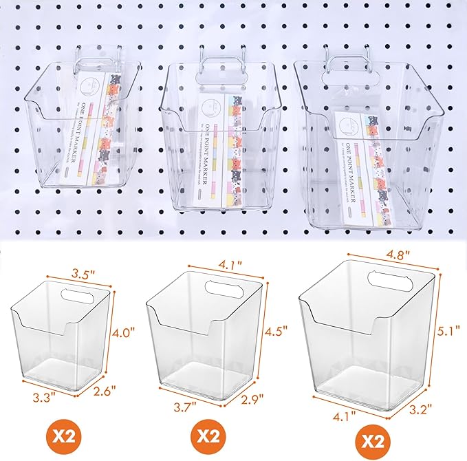 LIGHT DUST Clear Pegboard Cups with Hooks, 1/8" & 1/4" Peg Board Orangizer Accessories Aesthetic Decoration for Garage Workbe