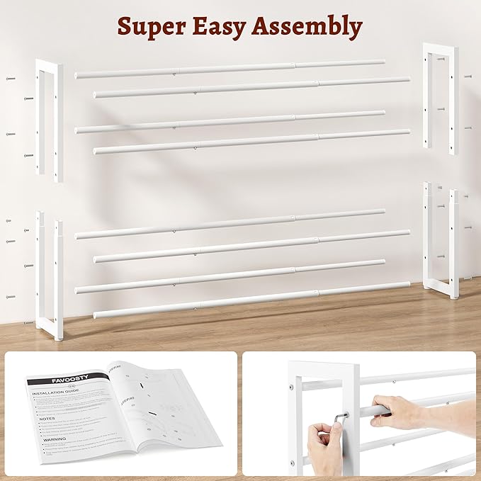 FAVOOSTY 4-Tier Expandable Shoe Rack, Adjustable Shoe Shelf Storage Organizer Space Saving Metal Free Standing Shoe Rack for 