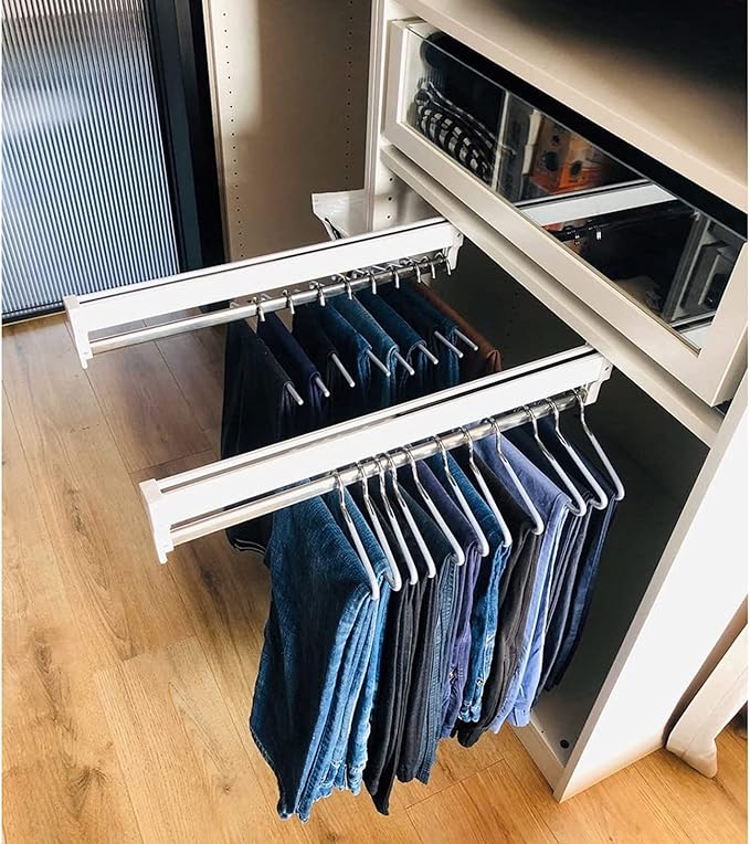 Pull Out Clothes Rail Extendable Pull Out Closet Rod - Adjustable Clothing Organizer Holder, 30-60Cm Clothes Rail for Wardrob