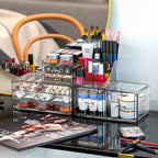 Cq acrylic 3 Pack Clear Makeup Organizer Countertop,Stackable 8 Drawers Skin Care Organizer,Cute Make Up Organizers for Vanit