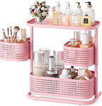 KINGRACK 3 Tier Pink Bathroom Counter Organizer, Rotating Makeup Organizer for Vanity, Perfume & Skincare Standing Shelf, Van