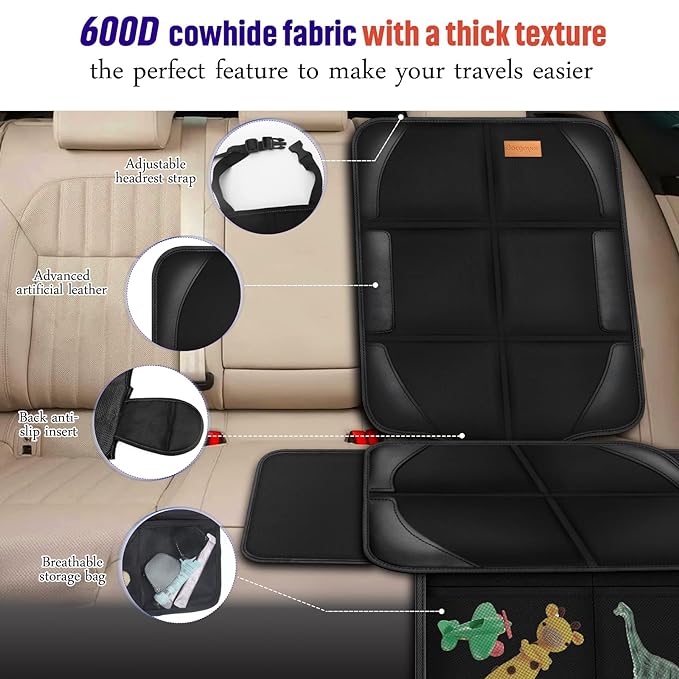 Bacgnyer Car Seat Protector, 2 Pack of Seat Protectors, Thickest Padded 600D Fabric Padding, Waterproof, Durable, Anti Slip B