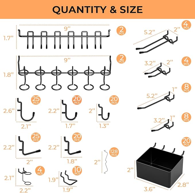 INCLY 300PCS Extra Thick Pegboard Accessories, 1/4" Heavy Duty Pegboard Hooks with Bins & Peg Locks, Peg Board Organizer Acce