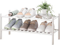 BMOSU 2-Tier Bamboo Shoe Rack Premium Stackable Shoe Shelf Storage Organizer for Hallway Closet Living Room Entryway Organize