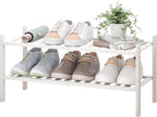 BMOSU 2-Tier Bamboo Shoe Rack Premium Stackable Shoe Shelf Storage Organizer for Hallway Closet Living Room Entryway Organize