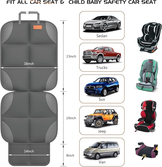 SMART ELF Car Seat Protector for Child Car Seat - Waterproof 600D Fabric Baby Seat Protectors for Non-Slip Backing Mesh Pocke