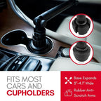 Macally Cup Holder Tray for Car - Adjustable Car Tray Table - Perfect Car Food Tray for Eating with Phone Slot and Swivel Arm - Car Organizer