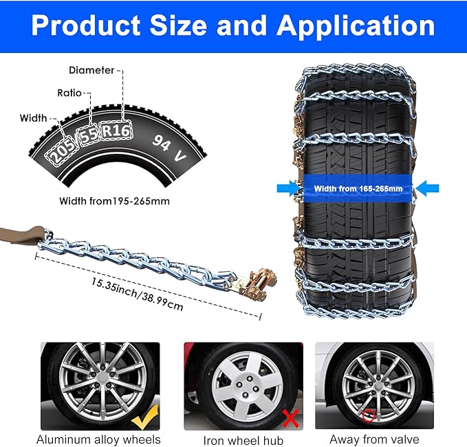 Qoosea Snow Chains for Car 10Pcs Tire Chains for SUV Manganese Steel Tire Chains Heavy Duty Universal Anti-Slip Chains for Ti