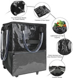 Reusable Grocery Bag On Wheels, Foldable Shopping Rolling Tote Bag with 6 Pockets, Shopping Trolley Cart with Zippered Top & 3-Way Handles, Heavy Duty, Lightweight for Moving, Camping, Small, Black