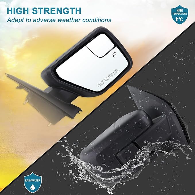 Right Passenger Side Door Mirror Compatible With 2021 2022 2023 2024 2025 2026 Ford F150 With Power Glass Manual Folding Heated Temperature Sensors Matte Black Replace#ML3Z17682UA(7 Pins)