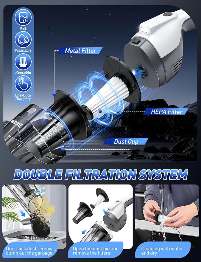 Handheld Vacuum Cordless, 15000PA Powerful Suction Hand Held Vacuum Cleaner, Car Vacuum Portable Cordless with Large-Capacity