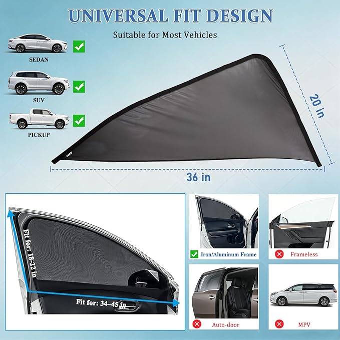 Car Window Shades,2 Pack Car Side Window Sunshade,Breathable & Retractable Car Window Shade for Baby,Universal Fit Most of Cars,Glare Shield,Protect Privacy(Front Windows)