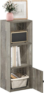 Furinno LUDER Book Shelf, 3-Tier Modern Bookshelf, Bookcase with 1 Door Storage Cabinet, 9.3 x 12 x 31.5, for Organization an