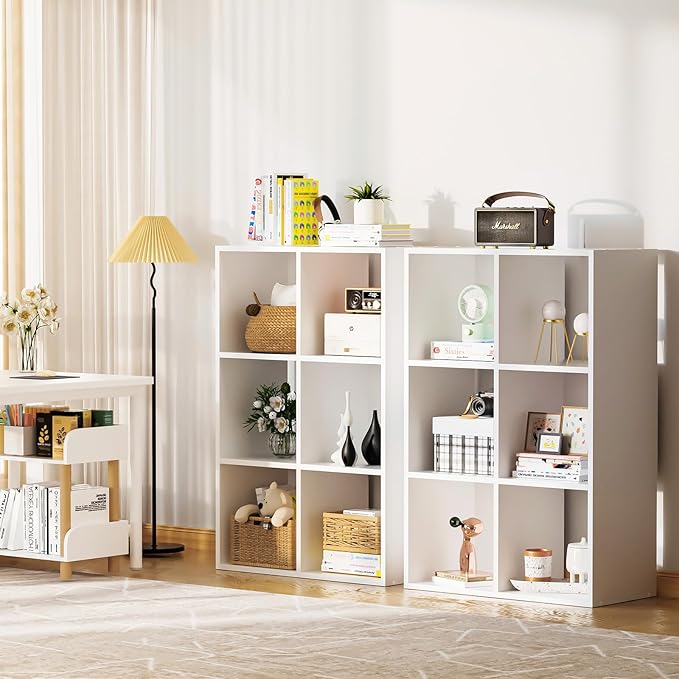 COMHOMA 6 Wood Cube Storage Organizer with Open Back and Removable Back Panels, 11In White Cube Storage Bookshelf, Cubicle Sh