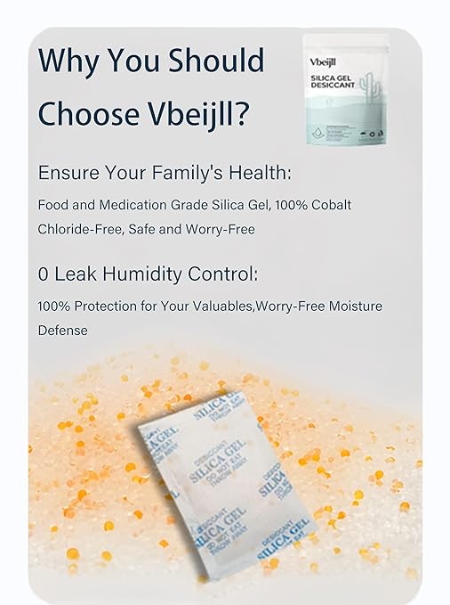 5 Gram (150 Pack) Color-Indicating Silica Gel Packets, Premium Food Grade Desiccant - Rechargeable Moisture Absorbers for