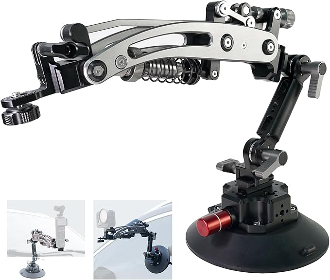 FIFIELD Hydraulic Camera Boom Arm with 6in Vacuum Car Suction Cup Mount, Quick Release NATO Rail, Shock Absorber Arm Compatible with DJI Osmo Pocket 3 Insts360 X5 X4 X3 GoPro Hero