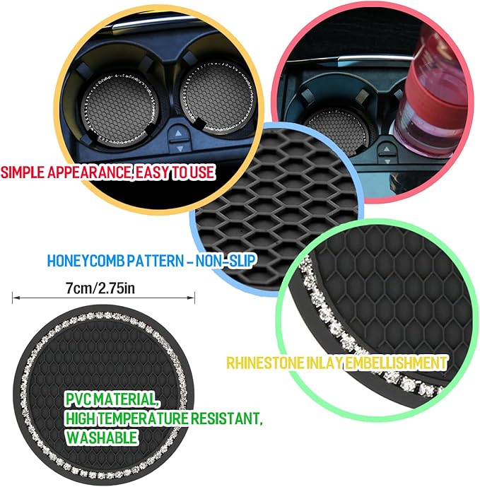 3 Pieces Car Cup Holder Expander with Coaster for Car and Car Hook, Car Drink Cup Holder Expander Insert Stable and Malleable