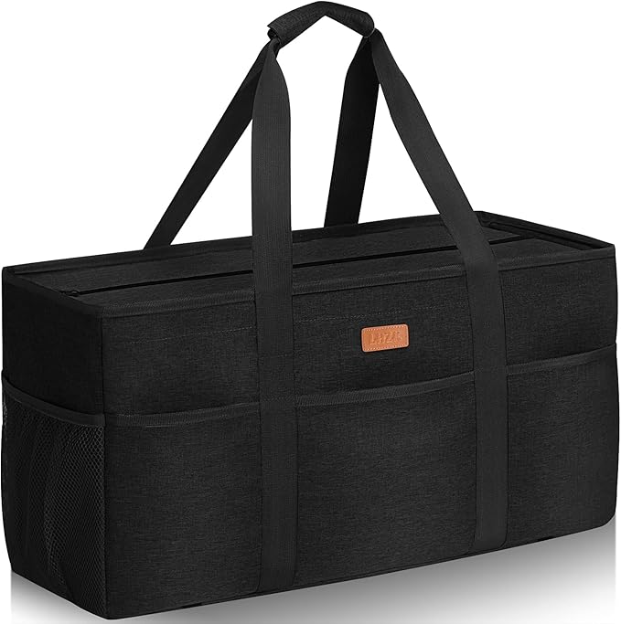 LHZK Stand Up Extra Large Utility Tote Bag with Lid, Utility Tote Bag with Metal Wire Frame and the Sides Rinforced, Reusable