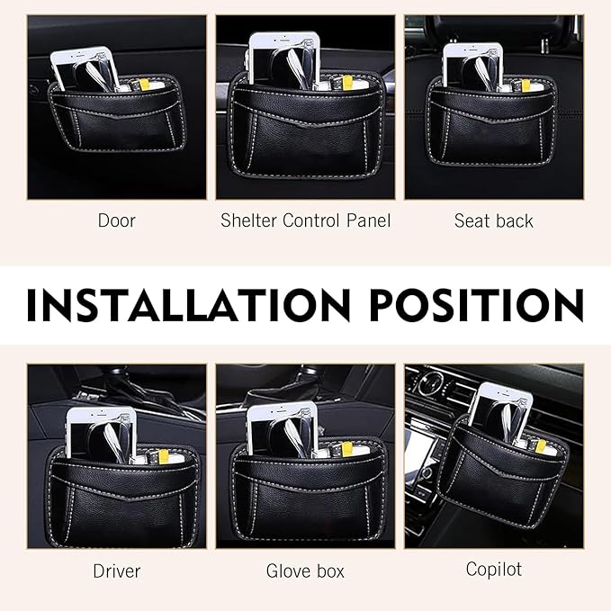 Car Seat Side Pocket Organizer, PU Leather Mini Auto Seat Storage Bag, Pen Phone Holder Tray Pouch Vehicle Seats Gap Filler, Universal Organize for Documents Registration Notepad