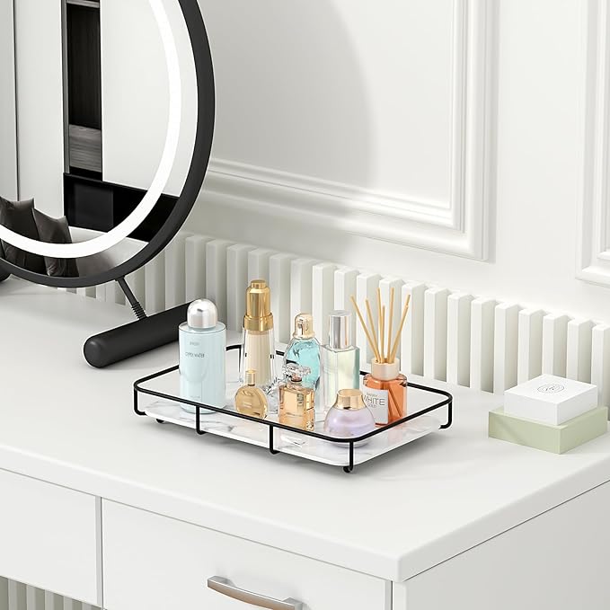 Dobbyby Vanity Tray Makeup Organizer Cosmetics Storage Bathroom Skincare Organizer Countertop Display Rack in Dresser Stainle