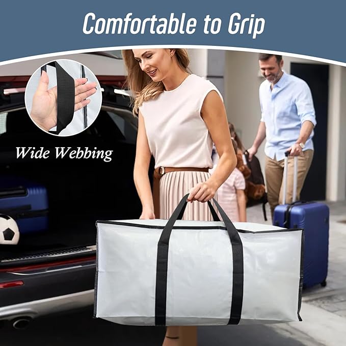 12 Pack Extra Heavy Duty Large Moving Bags with Strong Zipper & Comfortable Handles, Sturdy & Durable Clothes Storage Bags To
