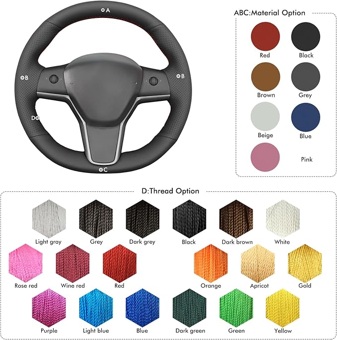 MEWANT Tesla Model 3/Model Y Hand Stitched Steering Wheel Cover for Tesla Model 3 2017-2023 / Model Y 2020-2023 for Tesla Model 3/Y Accessories