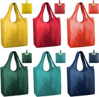 BeeGreen Foldable Travel Bag Reusable Shopping Bags for Groceries - 6 Pack Large Collapsible Bags - Lightweight Machine Washable Tote Bags - Colorful Kitchen Grocery Bags (Red, Orange, Green)