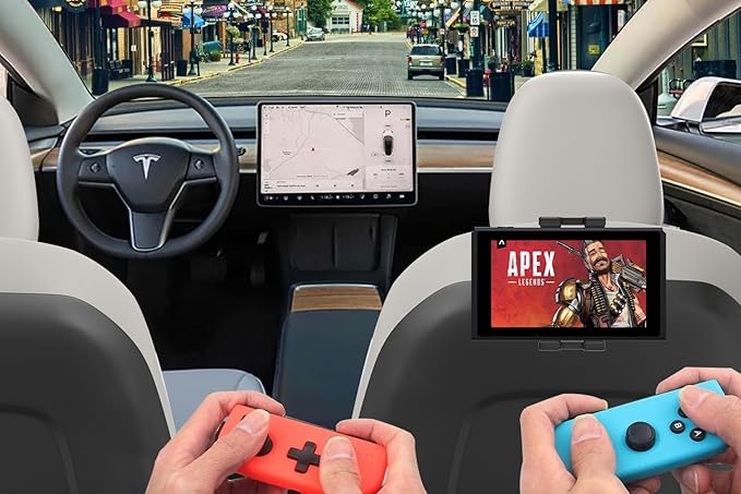 Tesla Tablet Mount Back Seat, Tesla Model Y Model 3 Headrest Tablet Holder for Kids [Metal Ball Head & 360° Rotation] for iPad Pro 12.9 Air Mini, Galaxy Tab, Fire, Switch, iPhone, 4-13"