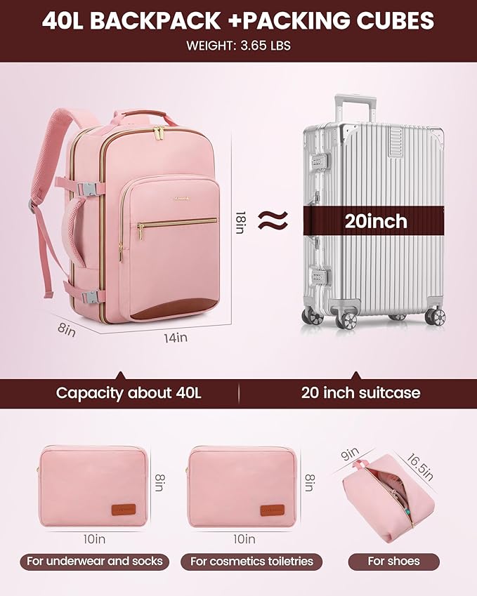 LOVEVOOK Travel Backpack for Women & Men 40L,Airline Approved Carry On Backpack Travel Essentials,TSA Carry on Luggage,Waterp