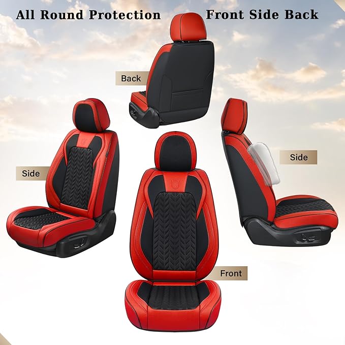 Coverado Seat Covers Full Set, 5 Seats Car Seat Cover Winter, Front and Back Seat Covers for Cars, Breathable Faux Leather Ca
