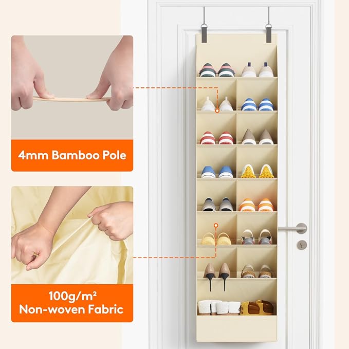 Lifewit 8 Tier Over the Door Shoe Organizer with 15 Large Deep Pockets, Fabric Hanging Shoes Shelf for Closet, Dorm Storage, 