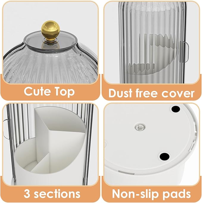 YOOLENS Makeup Brush Holder with Lid 360 Rotating Clear Dustproof Make Up Organizers for Vanity Bathroom Countertop, Gray