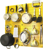 Wall Control Kitchen Pegboard Organizer Pots and Pans Storage Rack Organization Kit with Yellow Pegboard and Red Accessories