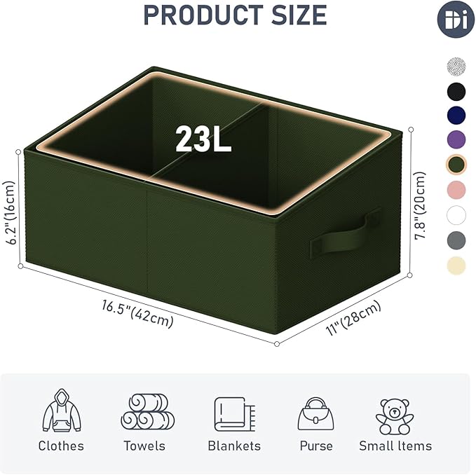 DIMJ Large Closet Shelf Organizer Bins 4 Packs with Handles and Divider, Fabric Trapezoid Storage Baskets, Foldable Clothes C