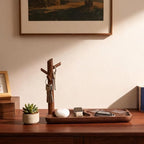 Solid Black Walnut Wooden Key Tray, Multi-Functional Key Bowl for Entryway Table, Key Holder Stand equipped with 3 Hooks, Woo