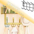 Kaiferty Over The Door Hooks Organizer,Coat Rack with 12 Hooks and 2 Mesh Baskets,Back of Door Storage Organizer for Bathroom