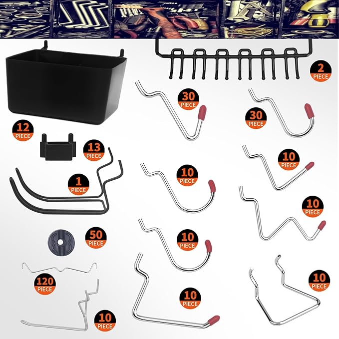 Calax 338PCS Pegboard Hooks Organizer Kit, Fit 1/8 or 1/4 inch Peg Board with Storage Bins, Pegboard Assortment Hooks Accesso