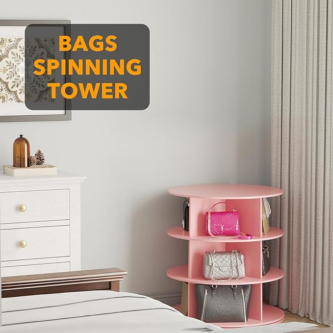 SpaceAid 3 Tier Rotating Shoe Rack Tower, Spinning Shoe Display Lazy Susan, Revolving 360 Shoe Rack Storage Round Carousel, V