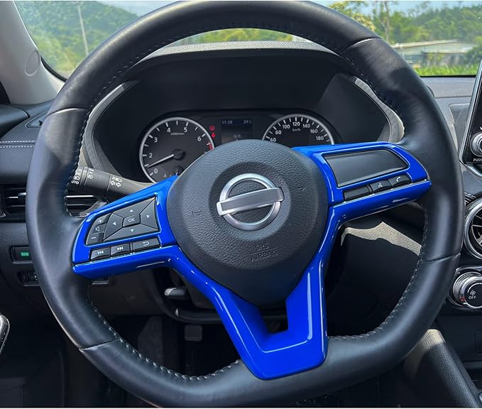 Glossy Blue Steering Wheel Interior Decoration Cover Trim Accessories for Nissan Altima(2019-2024),for Sentra/Versa(2020-2024),for Leaf/Kicks(2018-2024),for Rogue(2017-2020),for Rogue Sport