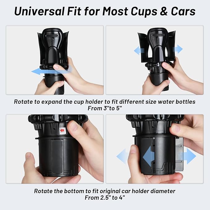 Car Cup Holder Expander, Cup Holder Insert Adapter with Expandable Arm and Adjustable Base,Fits Car, Truck, RV, SUV 12-64 oz 