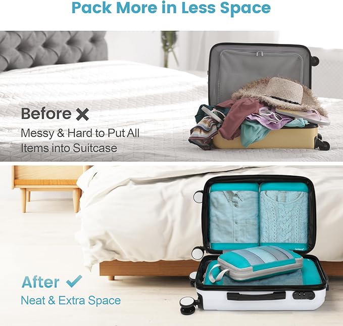 Cambond See Through Mesh Compression Packing Cubes - 4 Piece Expandable Space Saving Packing Cubes for Travel, Lightweight Tr